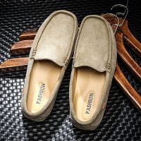 High-end Original Summer mens shoes 2023 new mens casual wide-toe beanie shoes mens genuine leather slip-on lazy leather shoes trendy shoes