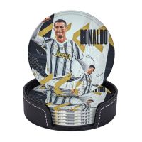 Cristiano Ronaldo Coasters,ที่รองแก้วหนัง6ชิ้นพร้อมที่วางปกป้องเฟอร์นิเจอร์จากรอยน้ำรอยขีดข่วนและความเสียหาย