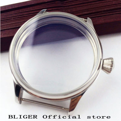 44MM BLIGER Sterile Stainless Steel Transparent Watch Case Fit For ETA 6497 6498 Hand Winding Movement Watch Cover