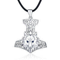 2021Wolf Mjolnir Necklace for Men S925 Sterling Sliver Large Fenrir with Celtic Knot s Hammer Mens Necklaces Viking Amulet