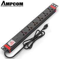 AMPCOM ปลั๊กอเนกประสงค์ PDU 6นิ้ว19นิ้วพร้อมอุปกรณ์ป้องกันไฟกระชากโมดูล SPD สายไฟ10/16A สำหรับเครือข่ายตู้เสิร์ฟ