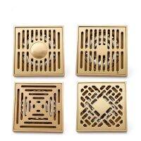 4 quot; Floor Drain Gold Color Carved Pattern Shower Waste Grates Accessories