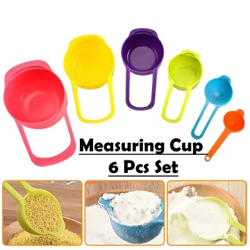 Colorful 6 Piece Kitchen Cooking Plastic Measuring Spoons & Cups Set