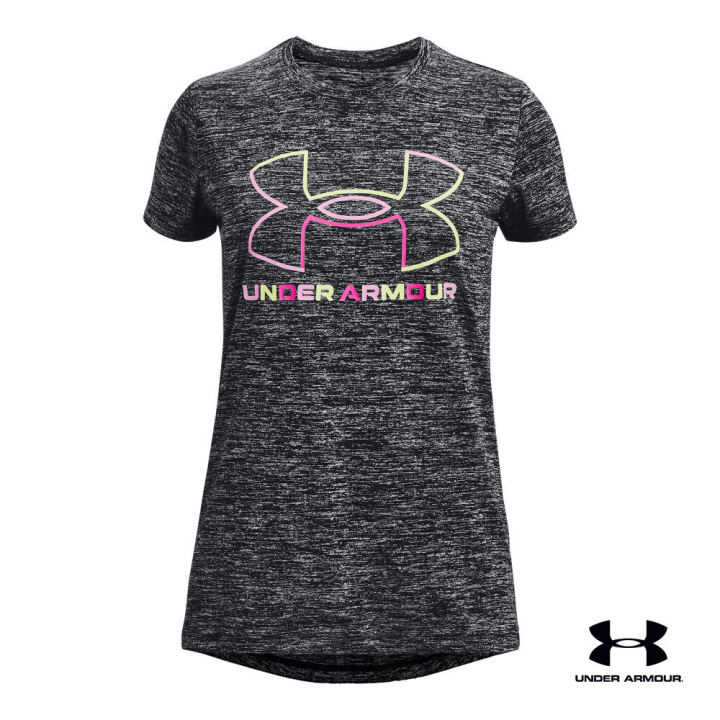 under-armour-ua-girls-tech-big-logo-twist-short-sleeve-อันเดอร์-อาร์เมอร์-เสื้อออกกำลังกายสำหรับเด็กผู้หญิง