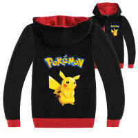 Pokémons Boy ฤดูใบไม้ผลิและฤดูใบไม้ร่วง Hooded Zipper เสื้อกันหนาวแขนยาวสำหรับชาย15ปีหญิง3-16ปีเสื้อผ้าเด็กผ้าฝ้าย + โพลีเอสเตอร์สีดำ/ สีเทา