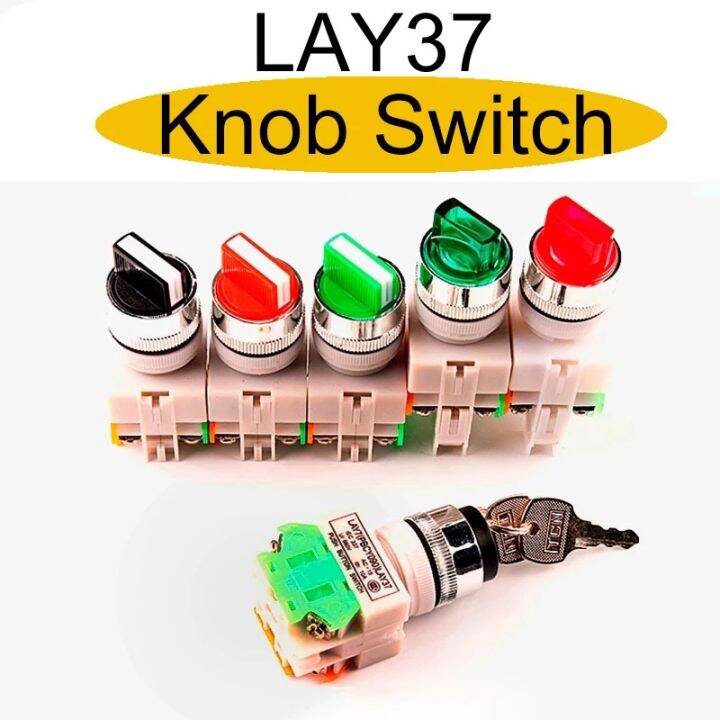 22MM Rotary Switch Knob Button LAY37 4 Screws 2/3 Position Led Light