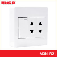 HACO เต้ารับเดี่ยว 2 ขา 2 ช่อง + สวิตช์ทางเดียว 1 ช่อง แบบลอย รุ่น M3N-R21