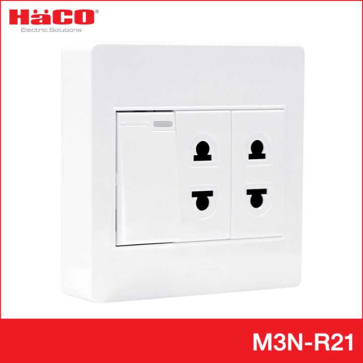 haco-เต้ารับเดี่ยว-2-ขา-2-ช่อง-สวิตช์ทางเดียว-1-ช่อง-แบบลอย-รุ่น-m3n-r21