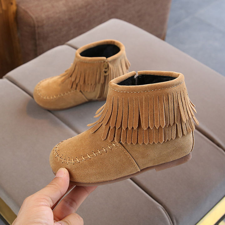 winter-girls-fringes-ankle-boots-flock-warm-rubber-boots-toddler-kids-cotton-padded-tassels-boots-red-pink-black-color