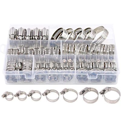 60-Piece Hose Clamp Set, 8-38 mm Pipe Clamps Made of 201 Stainless Steel, 7 Sizes Hose Clamps, Hose Ties, for Pipes