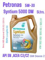 ปิโตรนาส Petronas Syntium 5000 DM 5W-30 /5Ltrs. API: SN , ACEA C3/ C2  เพื่อเครื่องยนต์ยุโรป Advanced Synthetic Technology