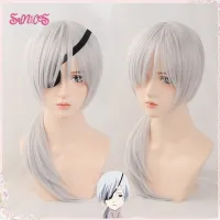 SUNXXCOS Chainsaw Man Quanxi Cosplay Wigs Anime Long Wig Eyes Patch Silver Grey Heat-Resistant Fiber Hair Wig Cap