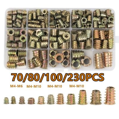 80/100/230x Hex Drive Head Flang Furniture Nut untuk Wood Thread Insert Hexagon Nutsert Zinc Plated Assory Kit M4 M5 M6 M8 M10