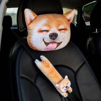 3D Cartoon Husky Car neck Pillow Waist cushion Car Belt cover set Cartoon Cat dog Koki ShibaInu Headrest Neck shoulder protector Seat Cushions