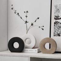 Nordic simple ceramic vase geometric circular decorative ornaments Desktop porch home decoration Creative