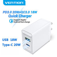 【 PD20W + USB18W 】Vention 38W Fast Charging Adapter USB Type C Quick Charger PD 3.0 QC 4.0 Wall Charger สำหรับ Samsung Huawei Oppo Vivo Xiaom PD Quick Charging Adapter เครื่องชาร์จโทรศัพท์มือถือ