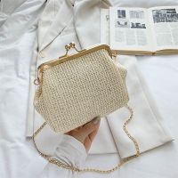 Women Bags Chain Purse Crossbody Makeup Bag Straw Rattan Woven Summer Female Handbags Luxury Phone Clutch Cosmetic Bag