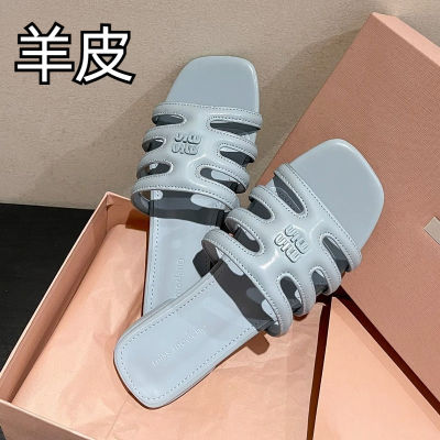Cool Slippers for Women Wearing Casual Square Toe Flat Bottomed Genuine Leather Flip Flops for Summer Wear