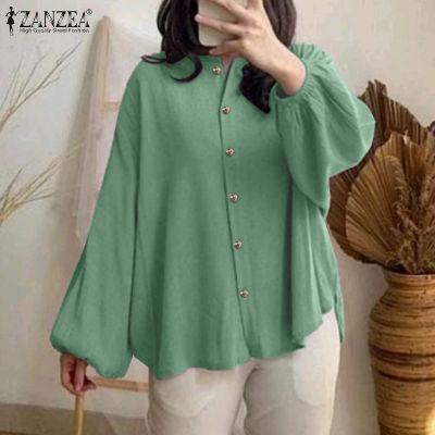 (สินค้ามาใหม่)(จัดส่งฟรี)Fancystyle ZANZEA เสื้อผู้หญิงมุสลิม,เสื้อมีกระดุมด้านหน้าเสื้อปลอกแขนโคมไฟลำลอง