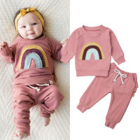 2pcs Newborn Infant Baby Girl Clothes Set Rainbow Long Sleeve Hoodie Tops Ruffle Leggings Pants Fall Winter Outfits 0-3Y  by Hs2023