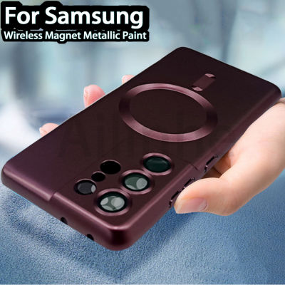 สำหรับเคส Magsafe Samsung Galaxy S21 Fe S22 Plus แม่เหล็ก S23ลวดพิเศษเคสสีตัวปกป้องกล้องถ่ายรูปแก้ว4K มีในสต็อก