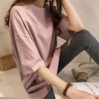 COD DSFDGDFFGHH New Candy Color Round Neck Pullover T-shirt WomenS Mid-length Short-sleeved Top Loose Large Size T-shirt