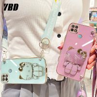 เคสโทรศัพท์กระจกแต่งหน้า YBD สำหรับ OPPO A15 A54 A15S 4G A16 A16S A54S 4G Hello Kitty Bracket เชือกยาวสำหรับการใช้ Srossbody