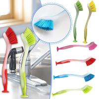 1pc Pot Cleaning Brush Vertical Multifunction Kitchen Suction Cup Type Sink Cleaning Scrub Brush Long Handle Shoes Accessories