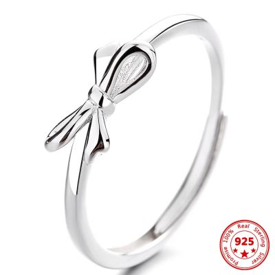 แหวนแฟชั่นแหวนรูปโบว์925เงินสเตอร์ลิงใหม่100% แบบเรียบง่ายเครื่องประดับแหวนแบบเปิดเสน่ห์ของผู้หญิงแหวนของขวัญสำหรับฉลองงานแต่งงานในวันหยุด
