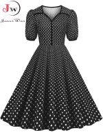 V คอ Slim Swing R ฤดูร้อนผู้หญิง Polka Dot พิมพ์แขนสั้น Elegant Party Sundress