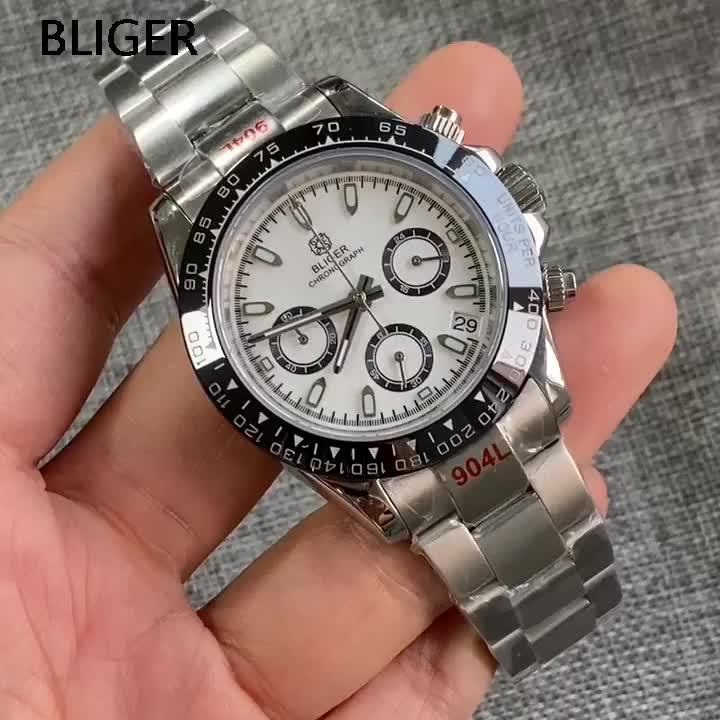 BLIGER Vintage 39mm White Quartz Chronograph Sapphire Crystal Watch Men VK63 Calendar Stainless Steel Lume Sport Clock Relogio Lazada PH