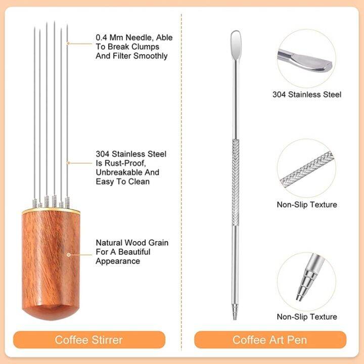 espresso-coffee-stirrer-coffee-needle-distributor-with-5-filter-bags-and-stainless-steel-coffee-pulling-pin