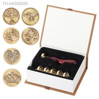 ◊ HOT Wax Seal Stamp Set 6PCS Botanical Sealing Wax Stamp Brass Heads 1PC Wooden Handle Sealing for Invitations Cards Envelopes