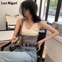 Laz Nigori V-neck Splicing Camisole สวมด้านนอกเปลือยหลังเสื้อยืดเบสิกผู้หญิง