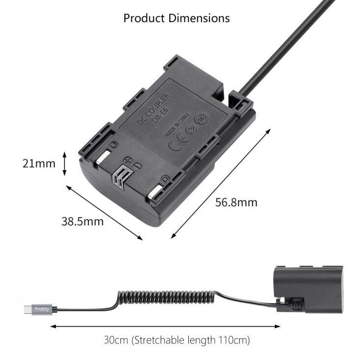 อะแดปเตอร์ไฟเอซีไฟฟ้ากระแสตรงประเภท-usb-c-เป็น-lp-e6แบตเตอรี่-lp-e6n-สำหรับ-canon-eos-5d-6d-7d-90d-80d-mark-ii-iii-iv-5ds-r-r5c-กล้อง