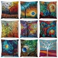 【CW】 45x45cm Painting Cotton Cushion Cover Colorful  Pillows Sofa Car