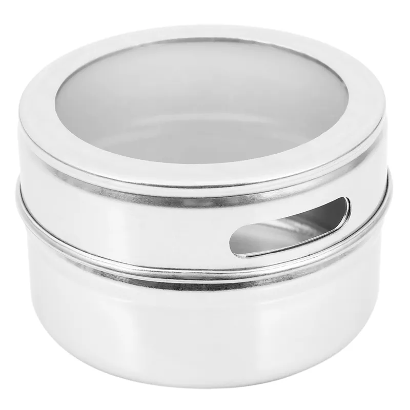 6pcs / Set Clear Lid Magnetic Spice Jar Stainless Steel Spice Sauce Storage  Container Pots Kitchen