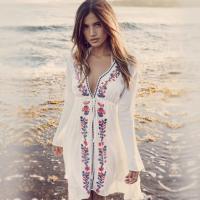 COD DSTGRTYTRUYUY Cotton Embroidered White Beach Dress Cover-up Sexy Womens Seaside Holiday Loose Kaftan