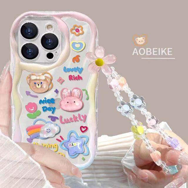 chaunceybi-เคสใสน่ารักแขวน3d-สำหรับ-iphone-14-13-11-plus-xr-x-7-8สายคล้องปกปิดแบบเกาหลี