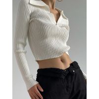 【HOT】 2023 trendy ins goddess fan European and hot girls bottoming V-neck self-cultivation elastic polo sweater top female girl