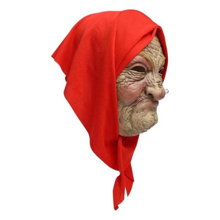 latex-head-cover-halloween-costume-old-women-face-cover-with-red-turban-breathable-cosplay-props-for-adults-kids-children-birthday-festival-parties-intensely