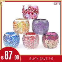 [SIYI]SIYICandle Tea Light Holder Glass Handmade Candle Stands Mosaic Style Home Decor