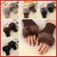 PEANSEA Warm Winter Autumn Knitted Faux Rabbit Fur Wrist Gloves Exposed Finger Couples Fingerless Mittens