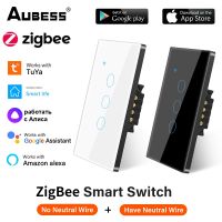 Tuya Zigbee สมาร์ทสวิทช์123แก๊งโคมไฟติดผนังเซ็นเซอร์ควบคุมแบบสัมผัสแผงกระจกสนับสนุนสมาร์ทชีวิต APP Alexa Home ควบคุม