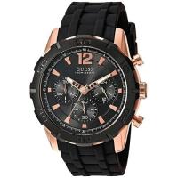 นาฬิกาข้อมือผู้ชาย Guess Multi-Function Black Dial Black Silicone Mens Watch W0864G2