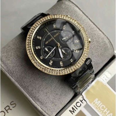 นาฬิกาผู้หญิงโลหะสีดำสำหรับปาร์กเกอร์ของแท้100% MK6107 MK5885