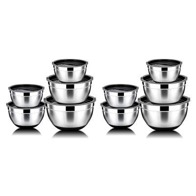 10 Pcs Mixing Bowl,Stainless Steel Salad Bowl with Airtight Lid&amp;Non-Slip Base,Serving Bowl for Kitchen Cooking Baking