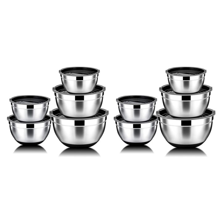 5 Pcs Mixing Bowl,stainless Steel Salad Bowl With Airtight Lid&non