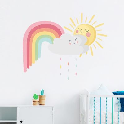 [24 Home Accessories] Regenbogen Wolke Regen Schlafzimmer Hause Schrank Wand Dekoration Können Entfernen Wand Aufkleber Selbst Adhesive Anime Wand Dekor Wand Aufkleber