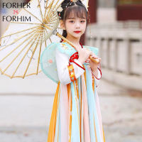 Forherforเขา Hanfu ชุดฮานฟิงโบราณสำหรับเด็ก,ชุดกระโปรงยาวสไตล์จีนพัฒนาขึ้นมาใหม่ชุดเดรสเด็กผู้หญิงสำหรับฤดูใบไม้ผลิและฤดูใบไม้ร่วงชุดถังอากาศฤดูร้อน FH2695